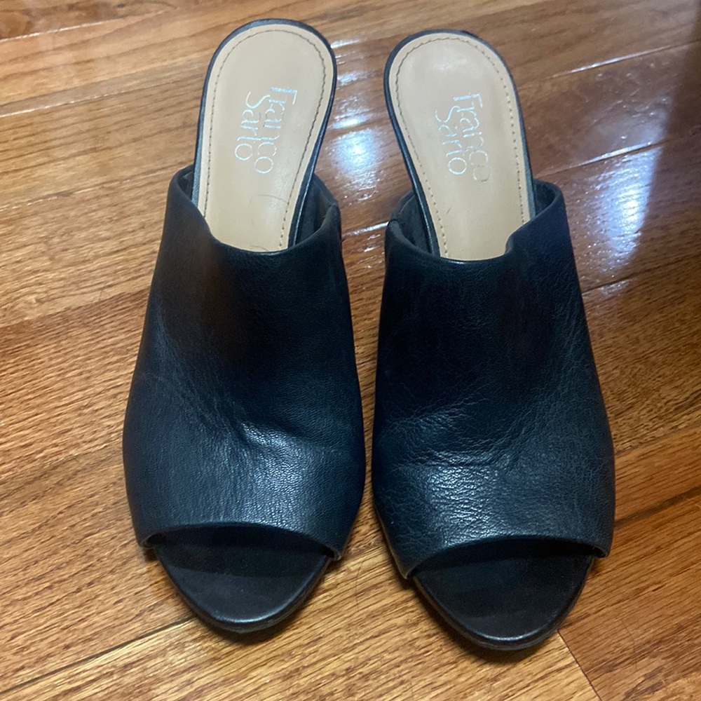 Worn once. Franco Sarto heel black leather sandals size 9.5M